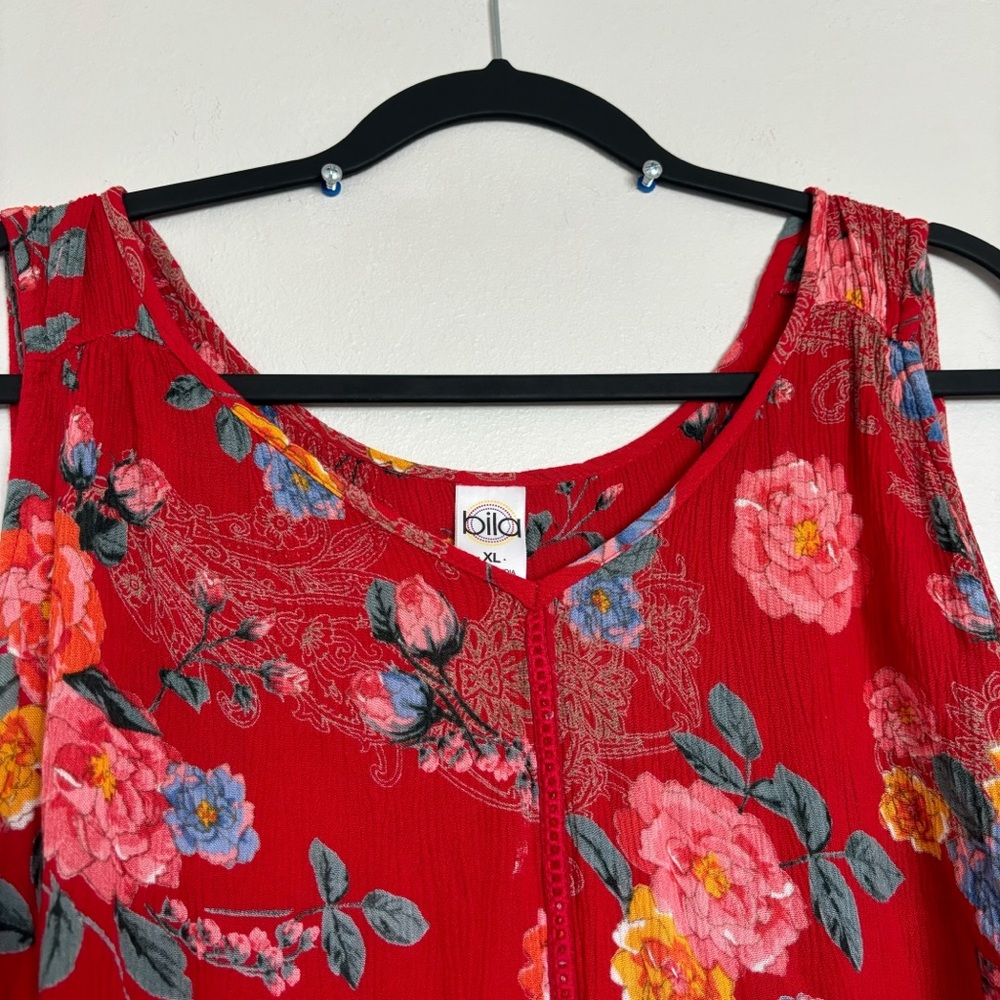 Bila Sleeveless V-Neck Rayon Mixed Floral Print Asymmetrical Dress Size XL Boho - Picture 4 of 12